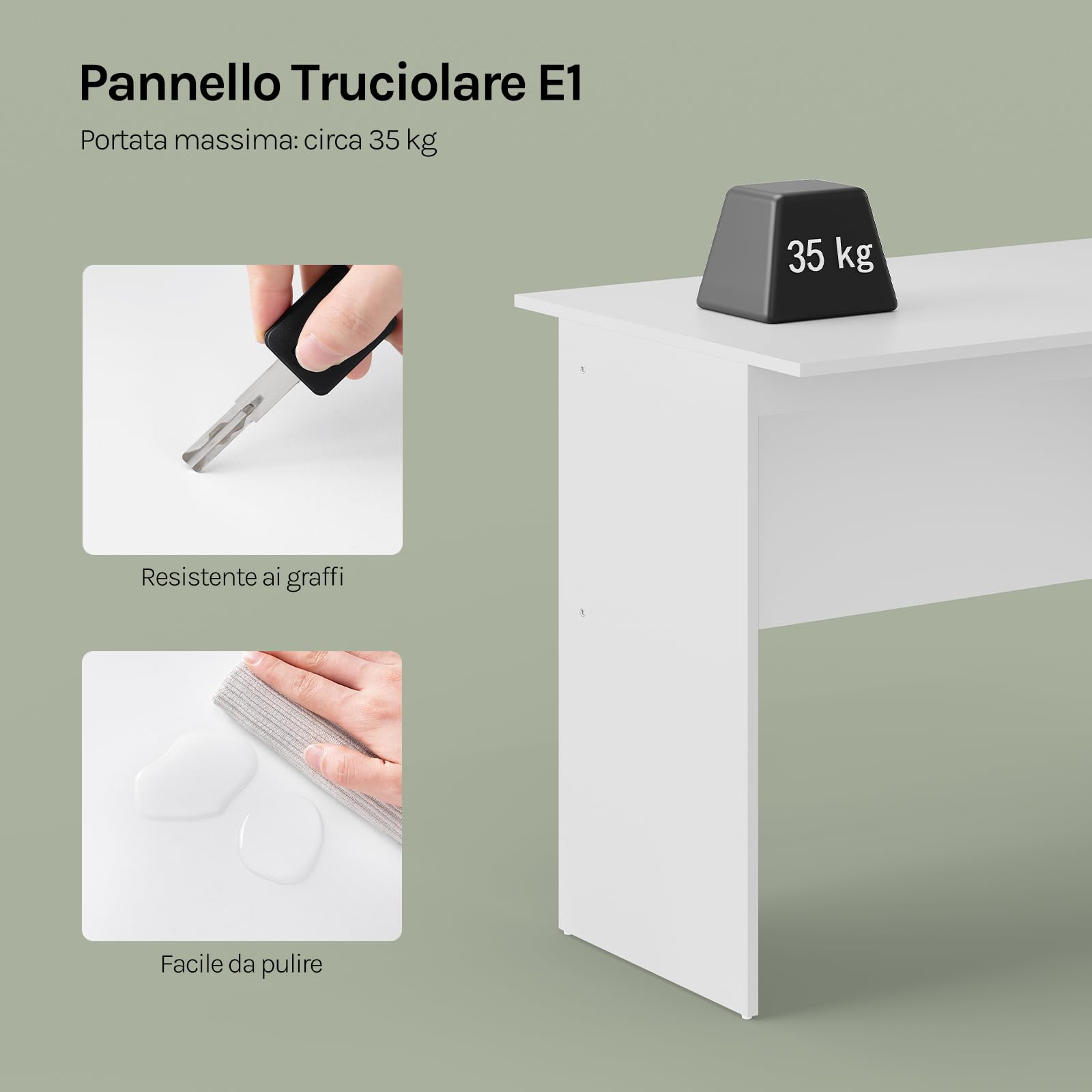 WOLTU Scrivania con 3 Cassetti, 120x60 cm, Bianco, Tavolo da Lavoro, Scrivania per Computer, Porta PC in Legno