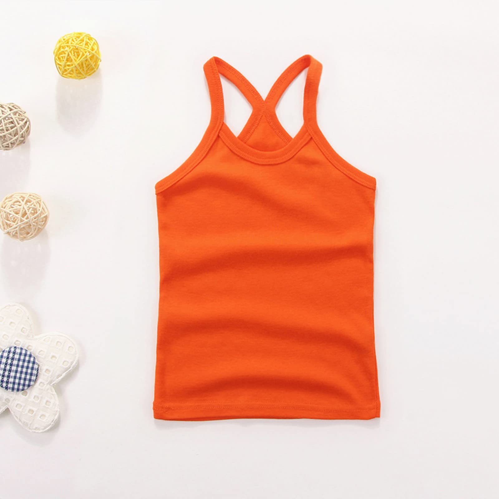 RNTOP Girls Dance Tank Top Toddler Kids Baby Racerback Crop Tank Top Solid Sleeveless Sports (Orange, 12-18 Months)