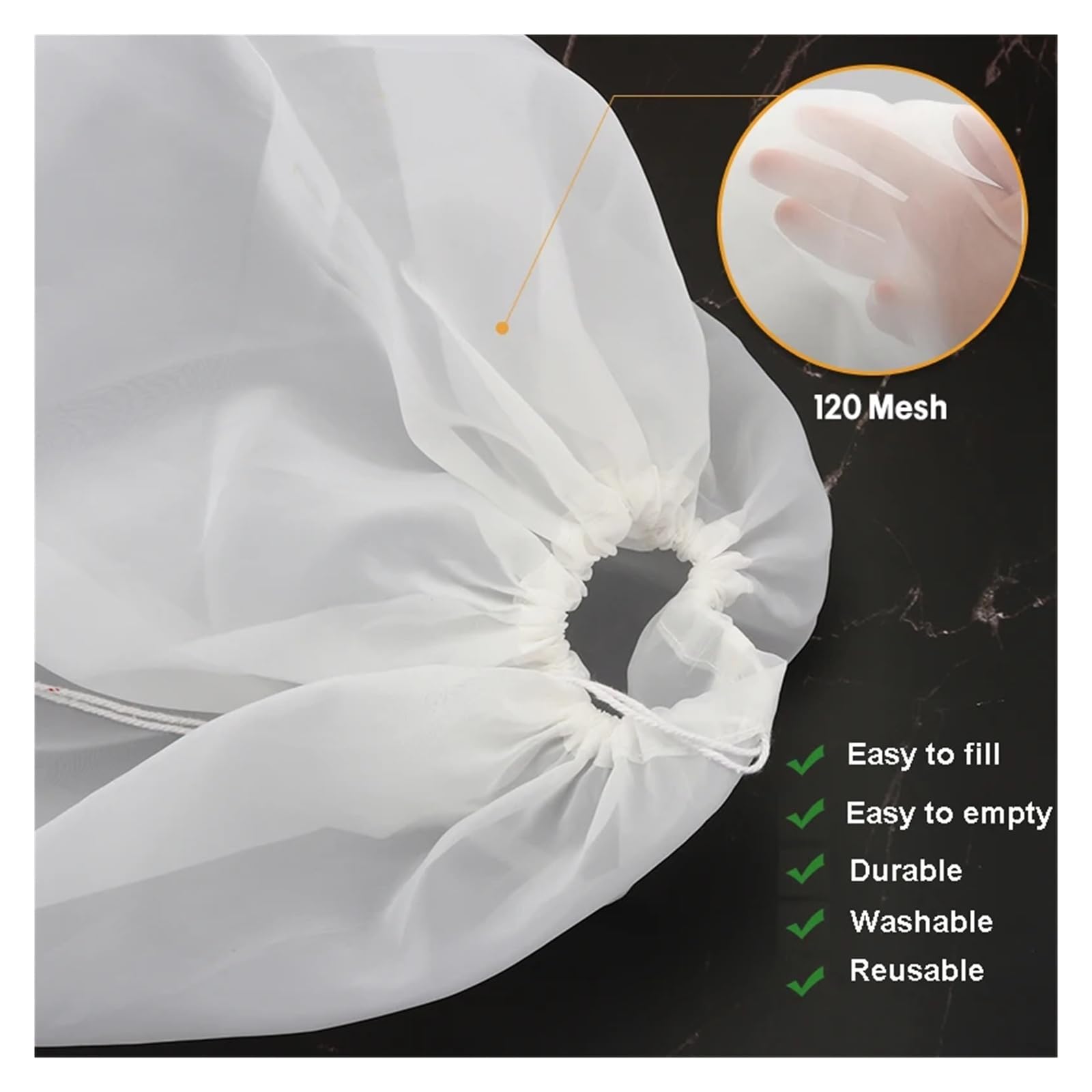 Home brewing Sacchetto filtrante for birra da 120 maglie con coulisse, cilindro filtrante for birra, vino, birra fatta in casa, riutilizzabile, filtro a maglie fini in nylon Accessori per il vino(23x4
