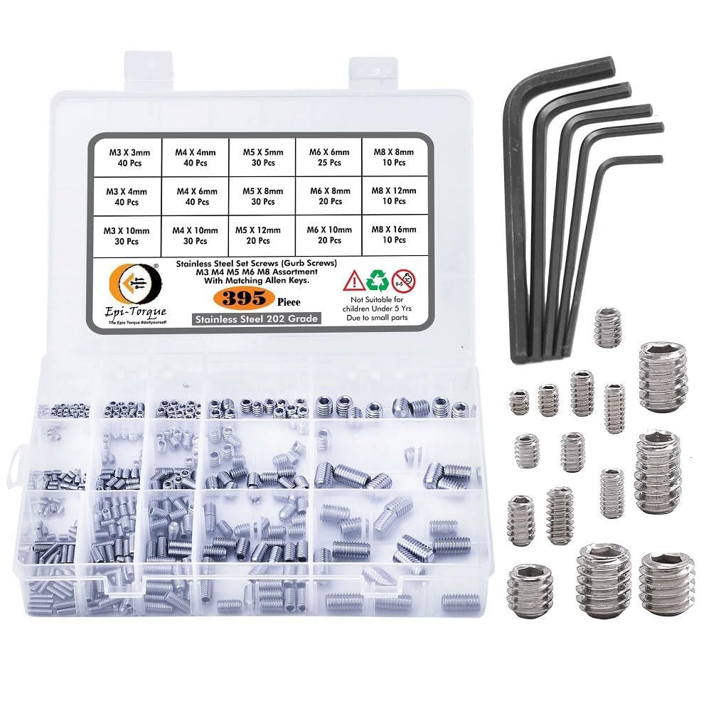 Sponsored Ad - 395Pcs Internal Hex Drive Cup-Point Screws Set Assortment Kit, 15 Sizes M3/4/5/6/8 for Door Handles, Light Fixture, Stainless Steel Matching Allen Keys
