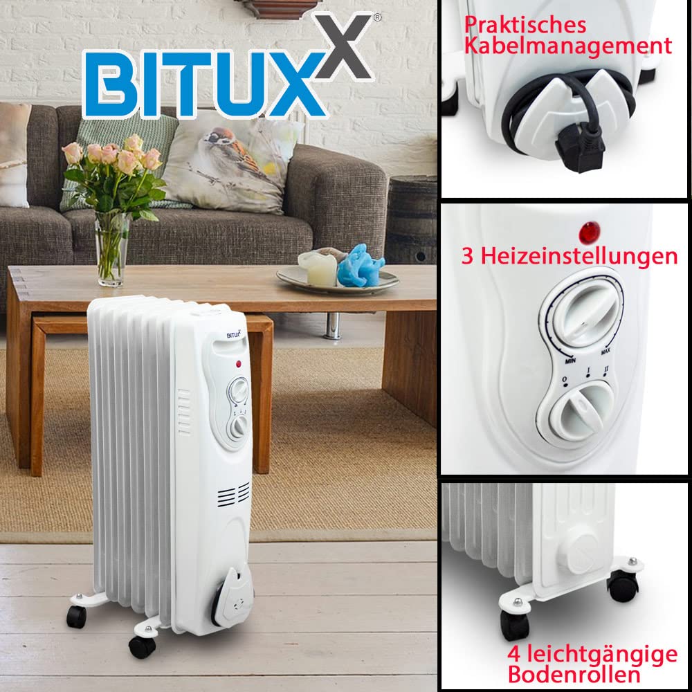 Bituxx 2500W elektrischer Ölradiator Öl Radiator Heizkörper 3 Heizstufen (2500, watts)