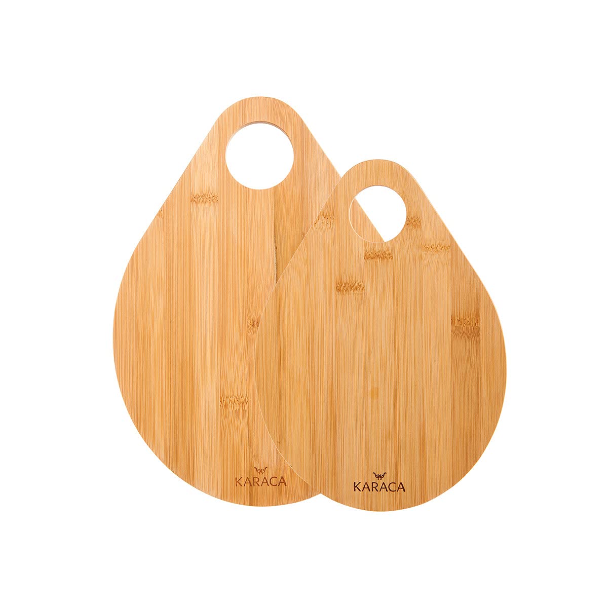 Karaca Damla Bamboo Chopping Board Set, 2 Piece, Wood, Kitchen Cutting Board with Handle, Practical, Easy Cleaning