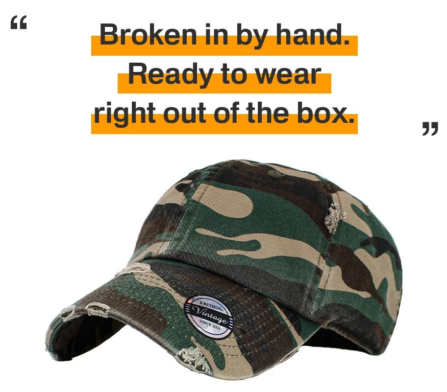 Image of KBETHOS Vintage Washed Distressed Cotton Dad Hat Baseball Cap Adjustable Polo Trucker Unisex Style Headwear
