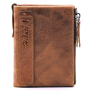 Hibate Men Leather Wallet RFID Blocking Men’s Wallets Credit Card Holder Coin Pocket Purse, One_Size, A_brown