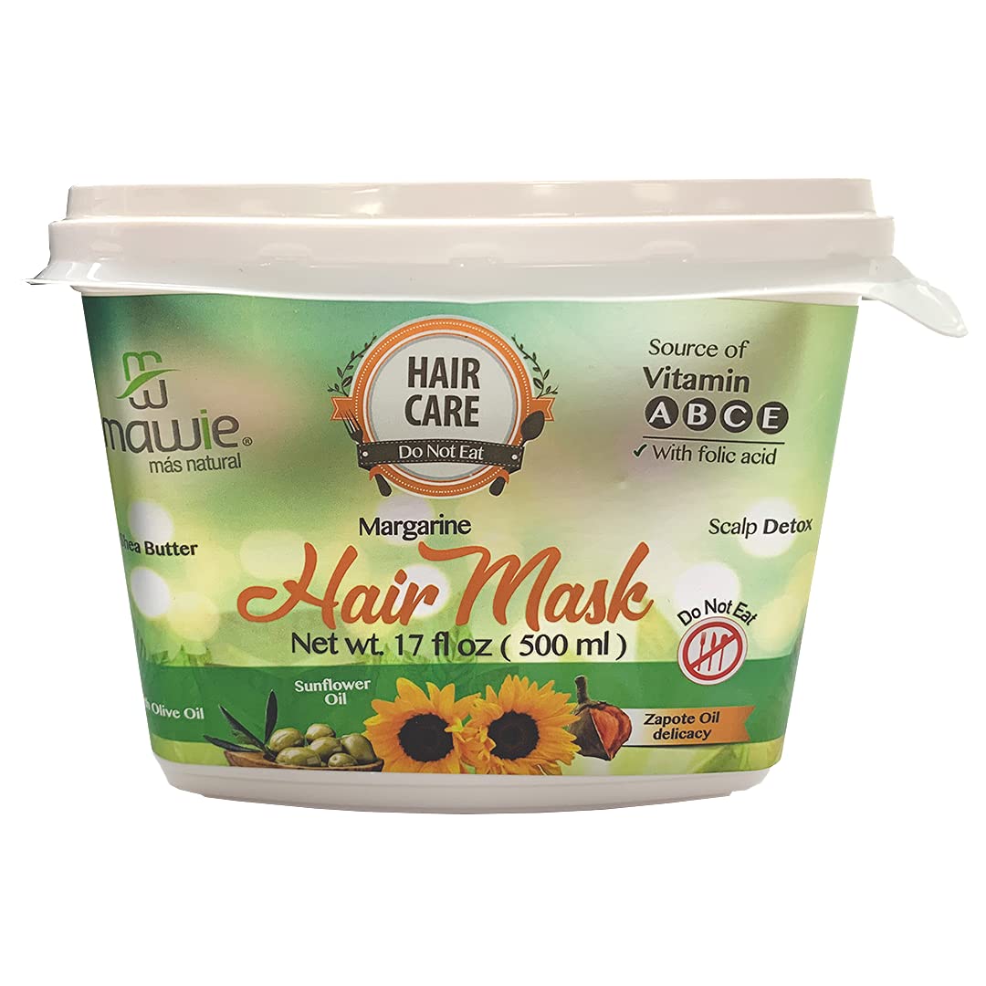 MAWIE 500ml Margarine hair treatment for dry hair with sunflower, olive and sapote oils - Mask for abundant curls, extremely damaged hair treatment, deep hydration and definition of curl, hair care