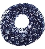 Leichter, transparenter Damen Loop Schal blau mit Blumen mit dezenten Glitzer Effekten