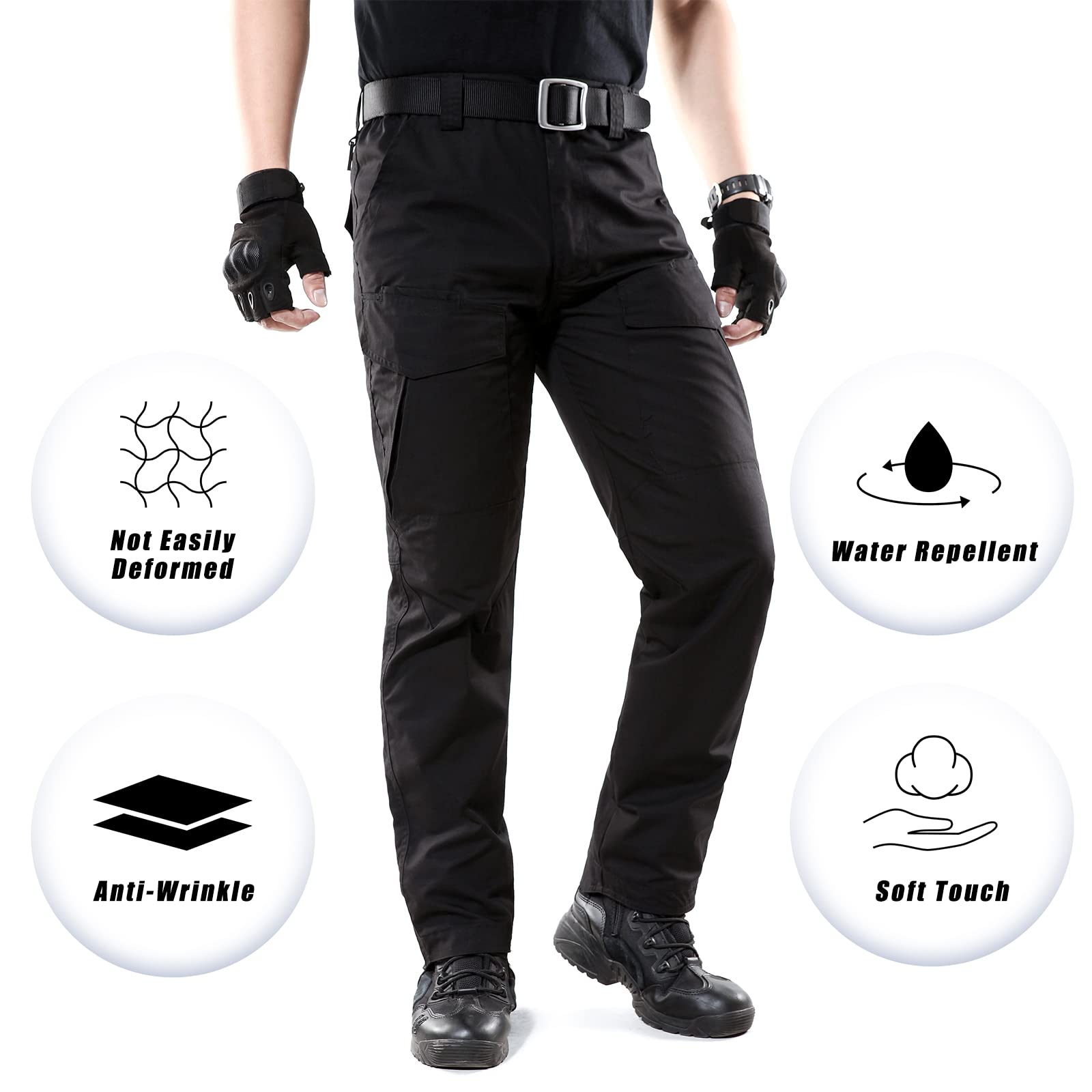 BWBIKE Pantaloni Militari Tattici da Uomo Pantaloni da Paintball da Combattimento Pantaloni da Lavoro Mimetici da Allenamento All'aperto (Senza Cintura), Nero