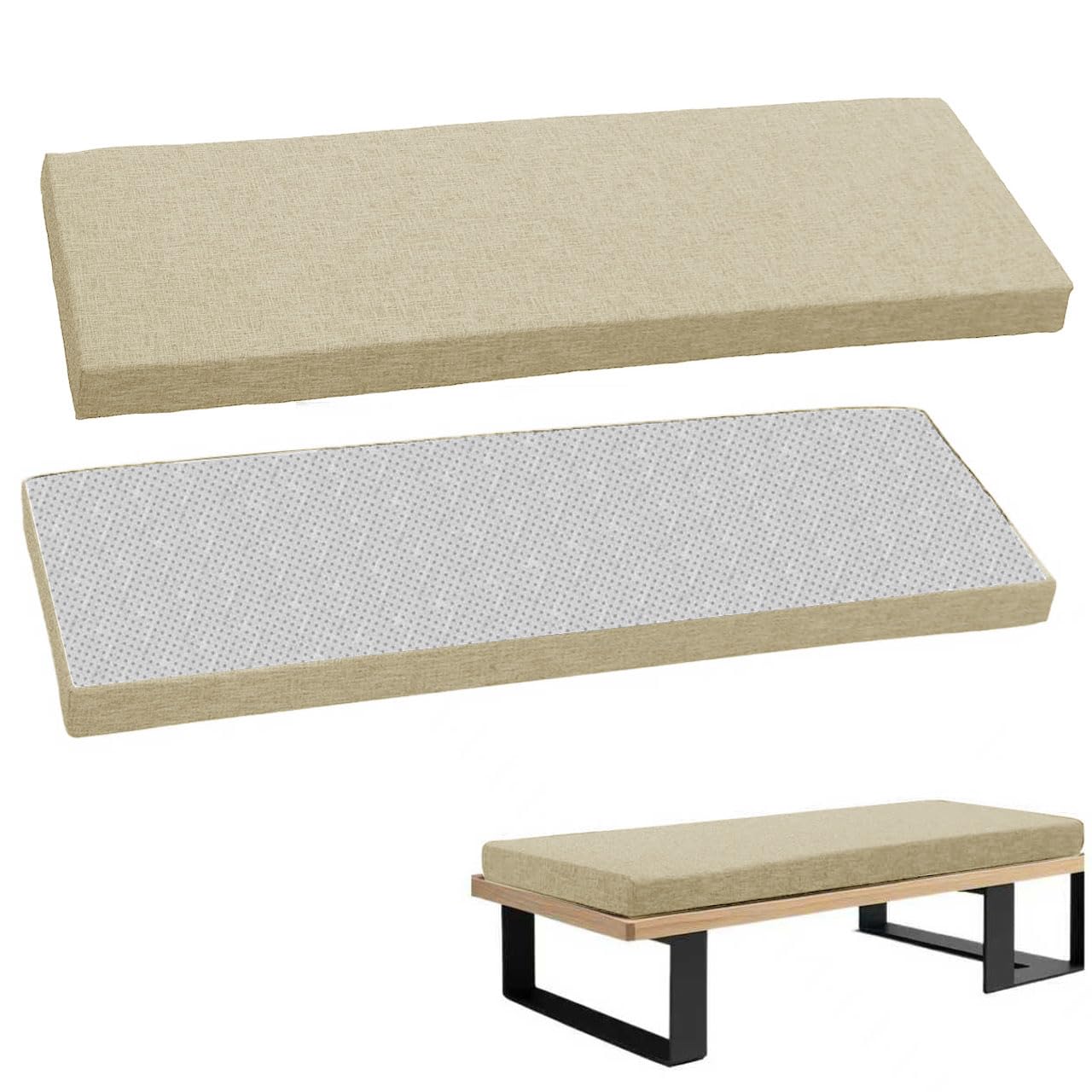 5 cm Dicke Bankauflage, Bankkissen für den Außenbereich, Leinen, 5 cm, abnehmbares, rutschfestes Sitzkissen für Fensterbank und Gartenbank, Schaukel,Beige,190x60x5cm