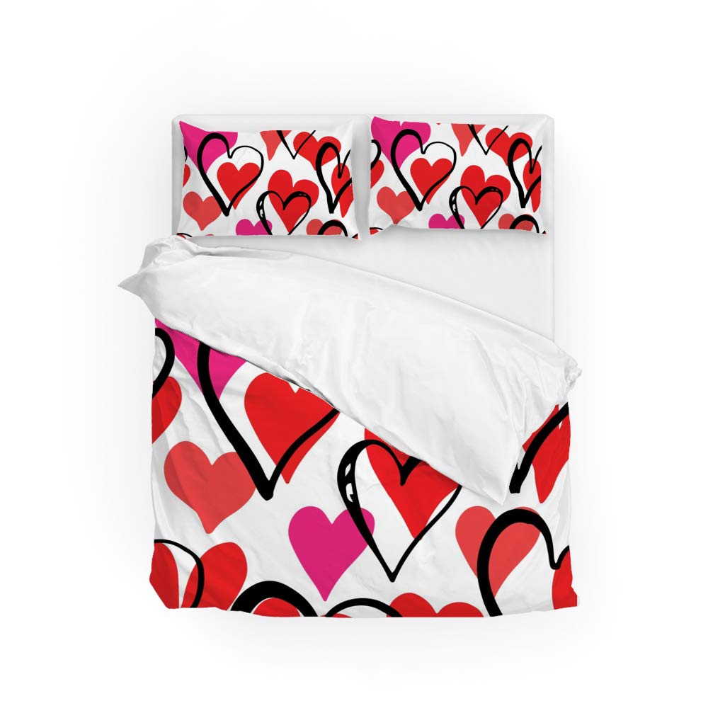 Housse de couette motif cœur parure de lit cocooning pour chambre parentale