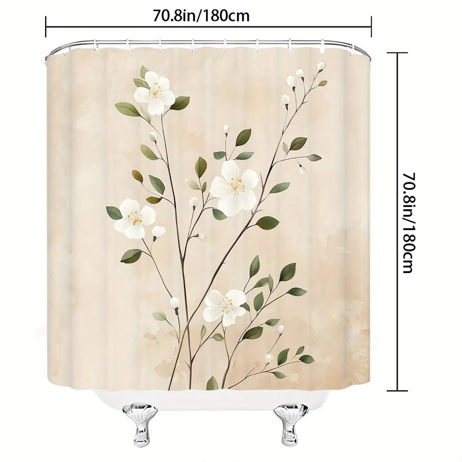 Cortina de Ducha Serene Garden, con Estampado de exuberante vegetación y nenúfares, de Tela de poliéster Impermeable (180x240cm (71x94in))