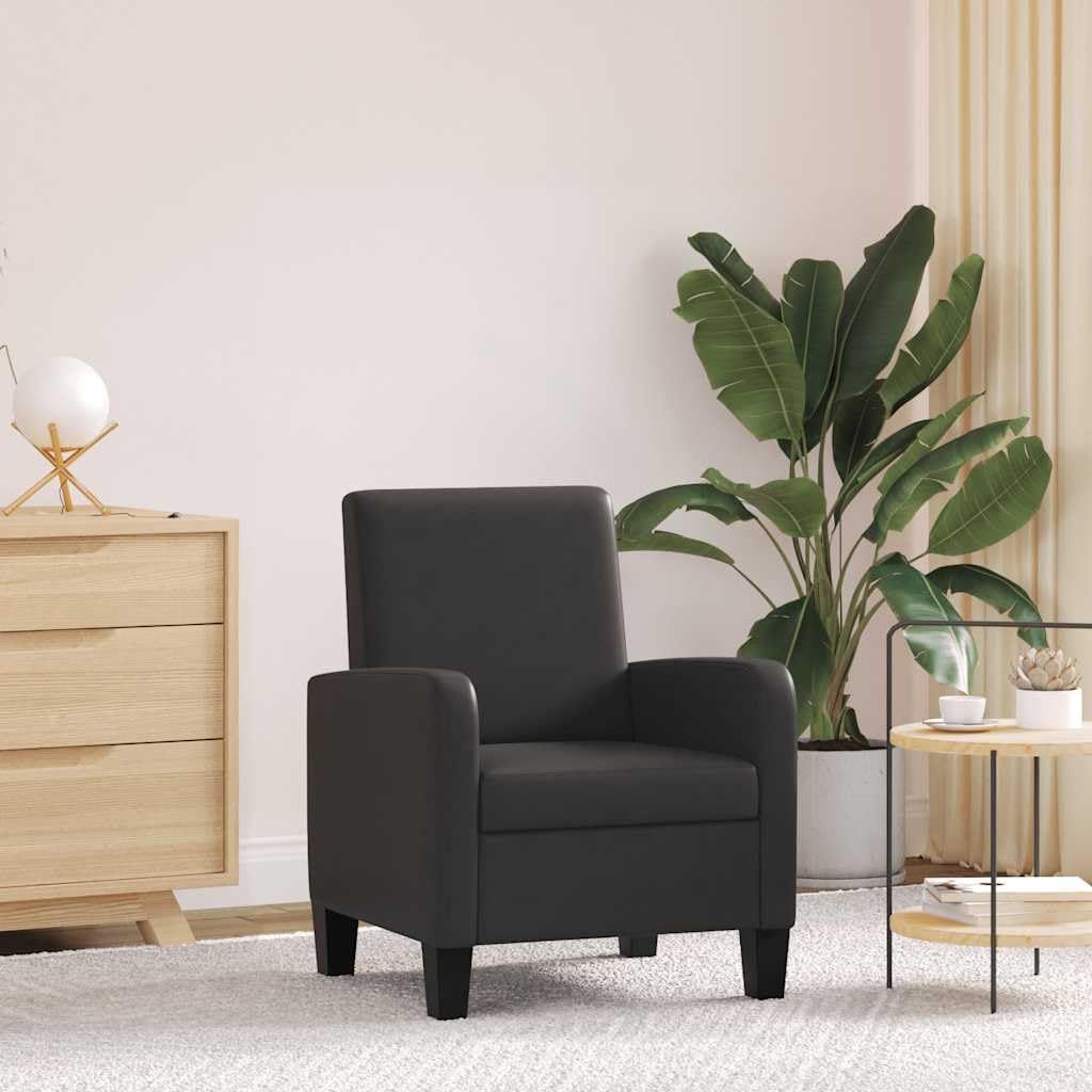 Sillón ergonómico de piel sintética en color negro, acolchado suave con marco de madera de pino, ideal para salones y salones, carga máxima de 110 kg.