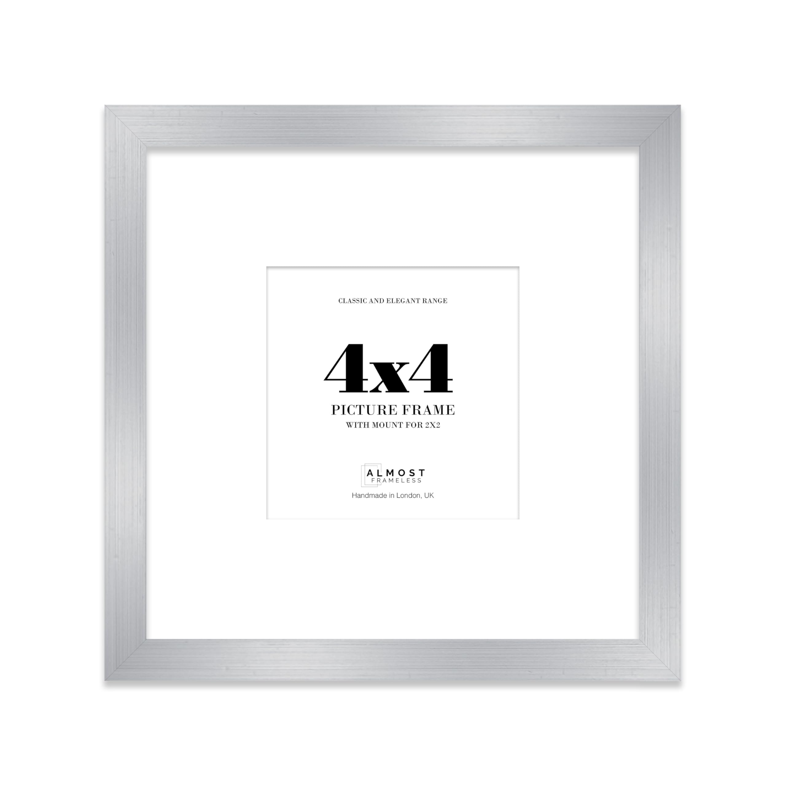 4x4 Silver Picture Frame with Mount for 2x2 Photos, Prints - Modern Square Wall Frame, 1 Pack