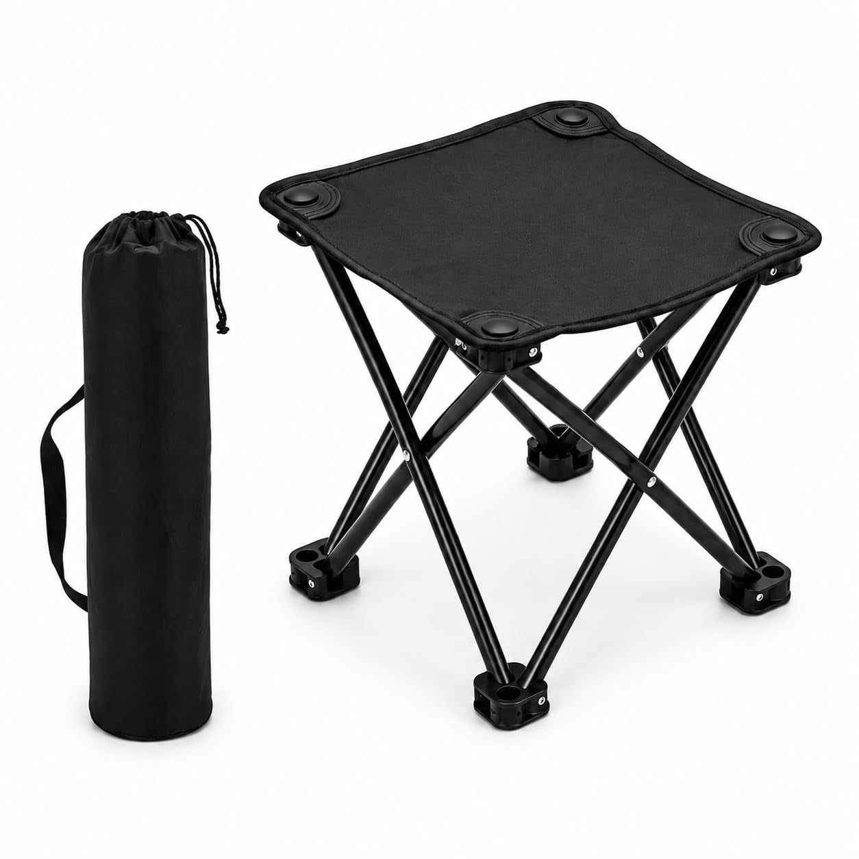 Portable Folding Camping Stool,Metal Frame Foldable Foot Rest Stool (Black)