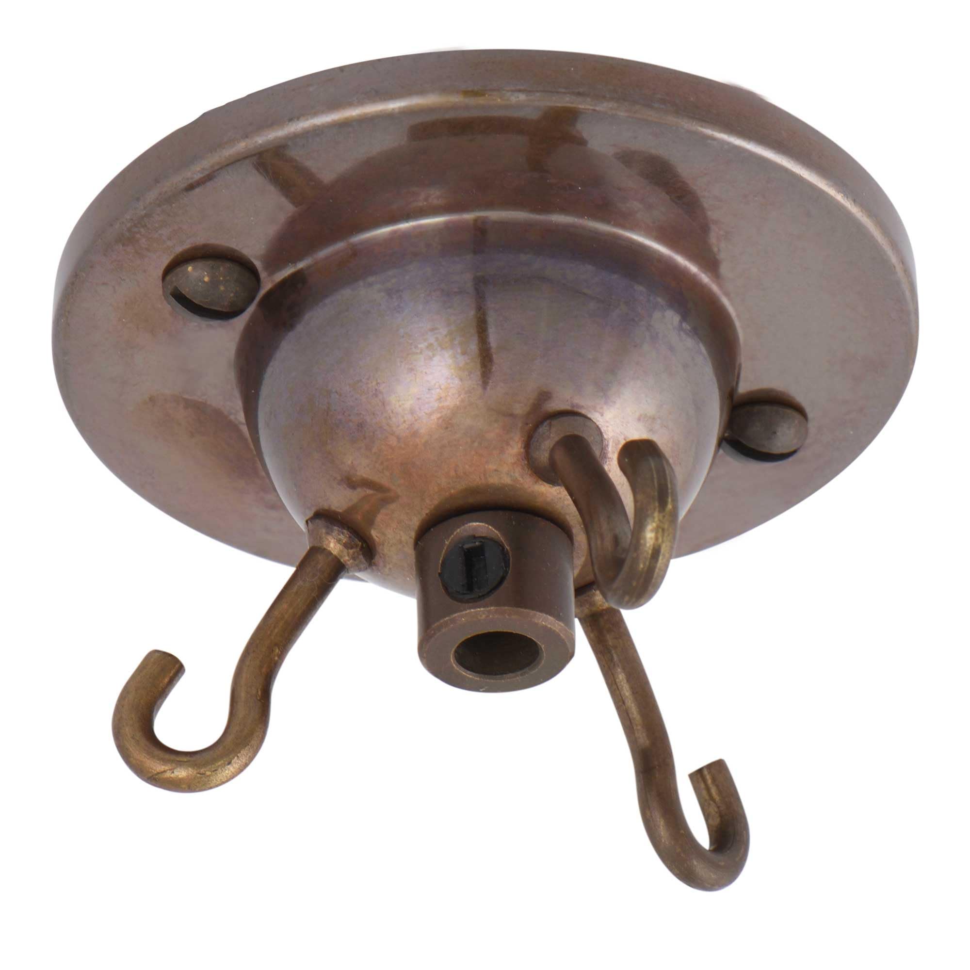 Elektek Antique Brass 3 Hook Ceiling Rose Plate Light Fitting Glass Shade Chandelier With Cord Grip Screws (Antique Brass)