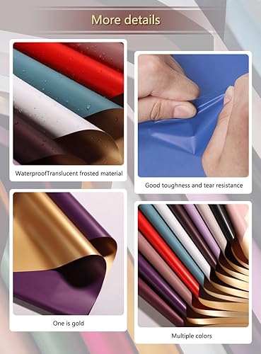 Miniatura 8 de Papel de regalo de flores, 20 piezas de papel de regalo dorado y morado, impermeable, suministros de ramo para envolver flores, papel de envolver