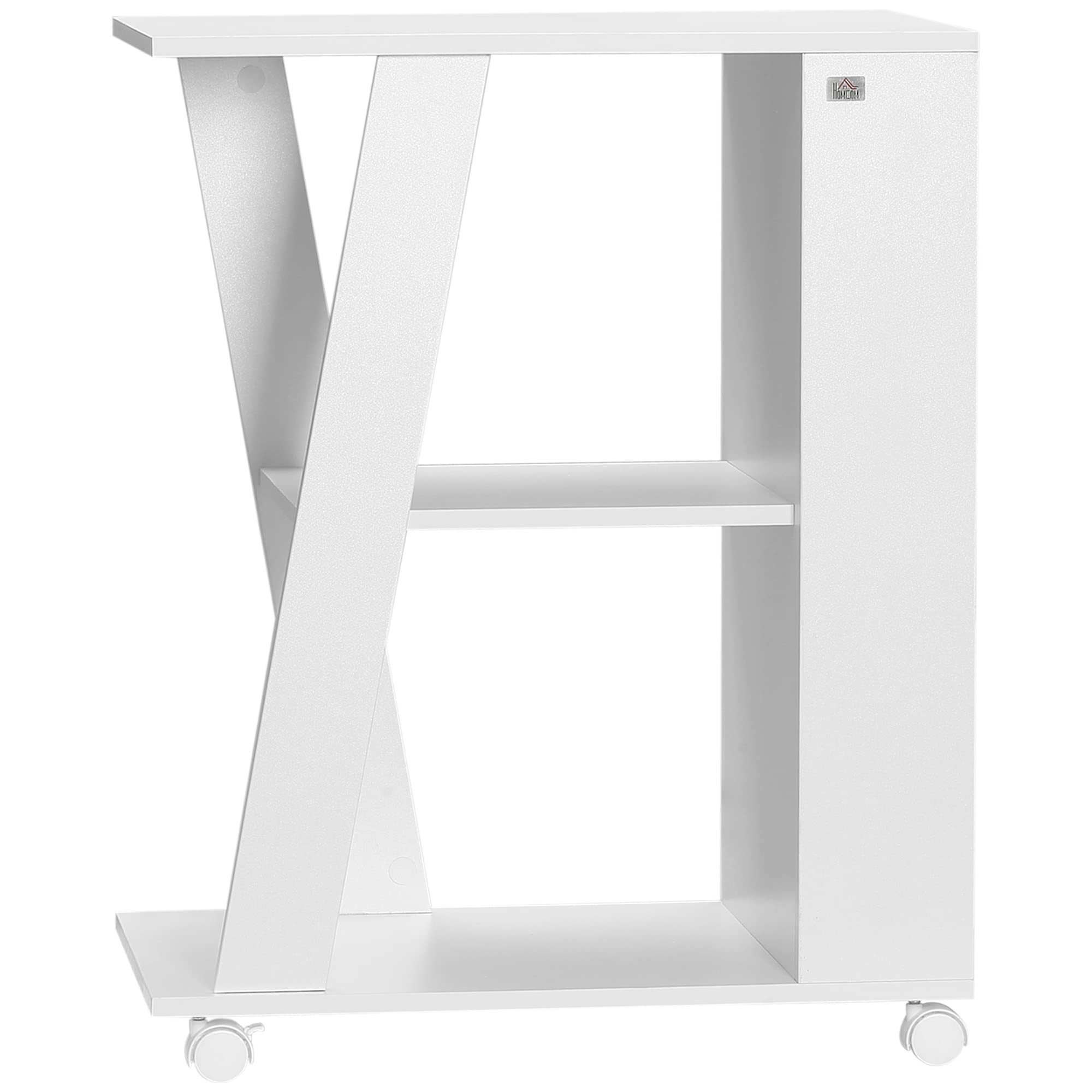 HOMCOM Carrello da Cucina in Legno con 2 Ripiani Aperti, Carrello Portavivande con Ruote Bloccabili, 60x38x77cm, Bianco