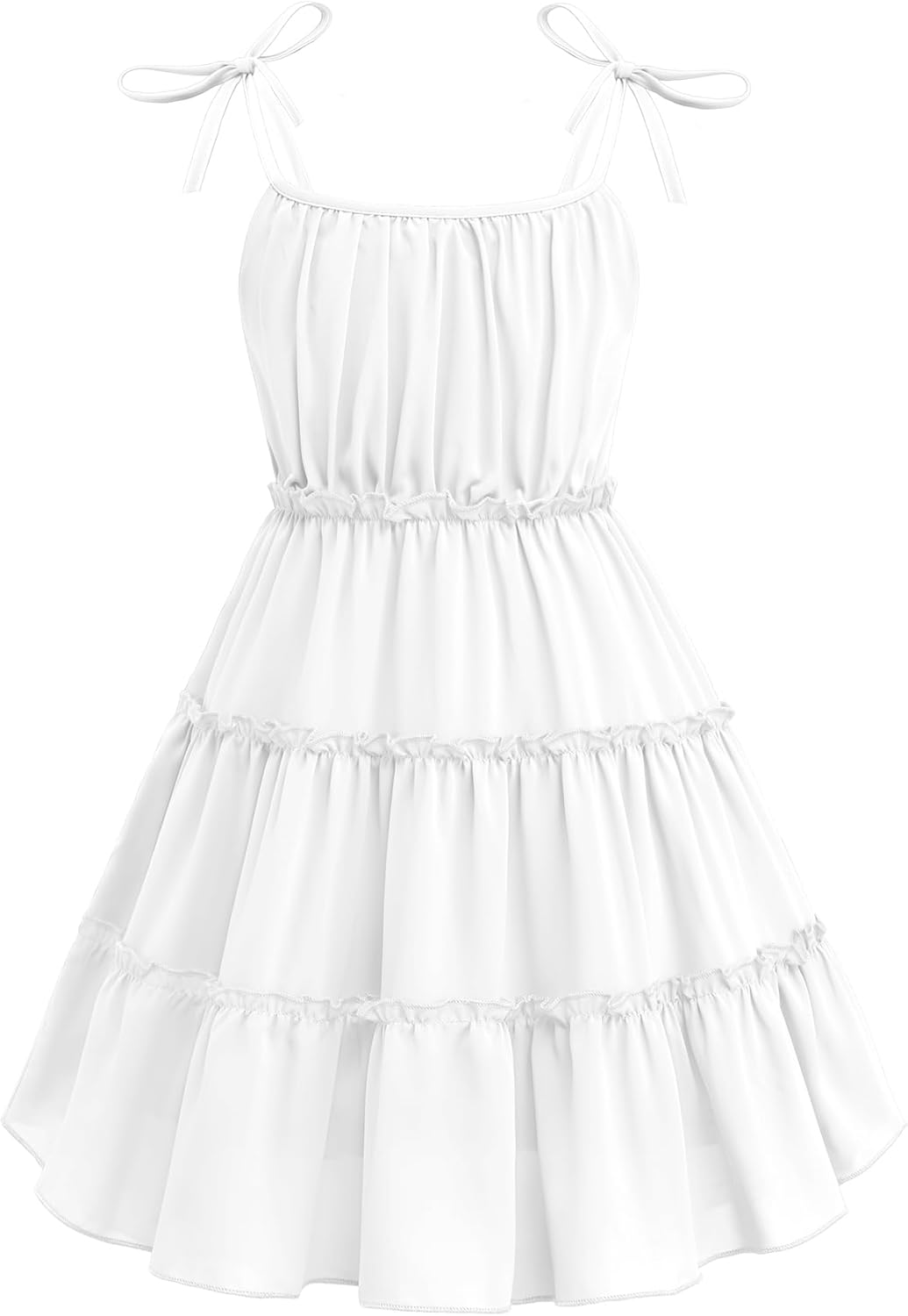 Arshiner Girls' Summer Sundress Boho Spaghetti Strap Ruffled Tiered Dresses Casual Midi Cami Dress