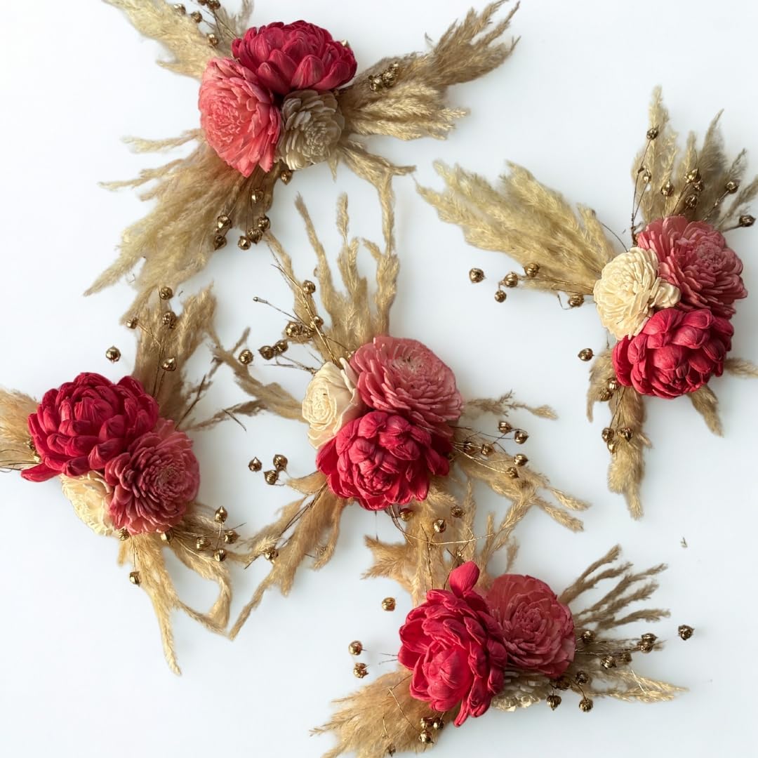 Idika Living Set of 5 Dried Flower Bunches for Hampers | Handmade Sola Wood Flower Bunch for Trousseau Packing, Gift Hampers, Wedding Trays, Brooch & DIY Crafts (Hamper Attraction) (Pink)-image-24