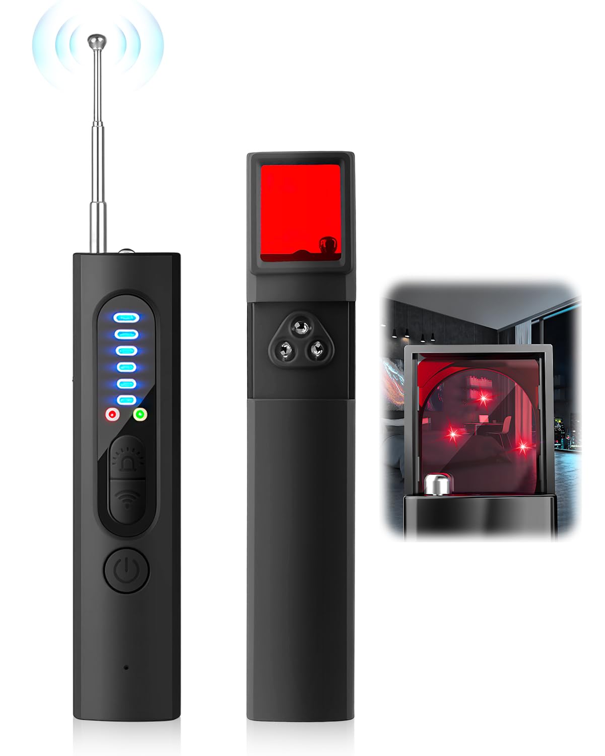 4 en 1 Détecteur de Caméra Cachée, Détecteur de Micro Espion et Traceur GPS Voiture, Détecteur RF sans Fil, Anti-Espion, 5 Niveaux de Sensibilité pour Bureau, Hôtel, Maison, Alarme de Sécurité