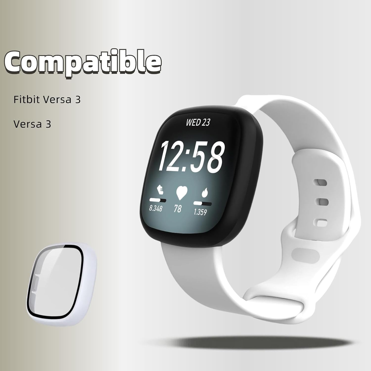 Silicone Breathable Strap Compatible for Fitbit Versa 3 Watch Band, Protection PC Case Cover for Versa 3