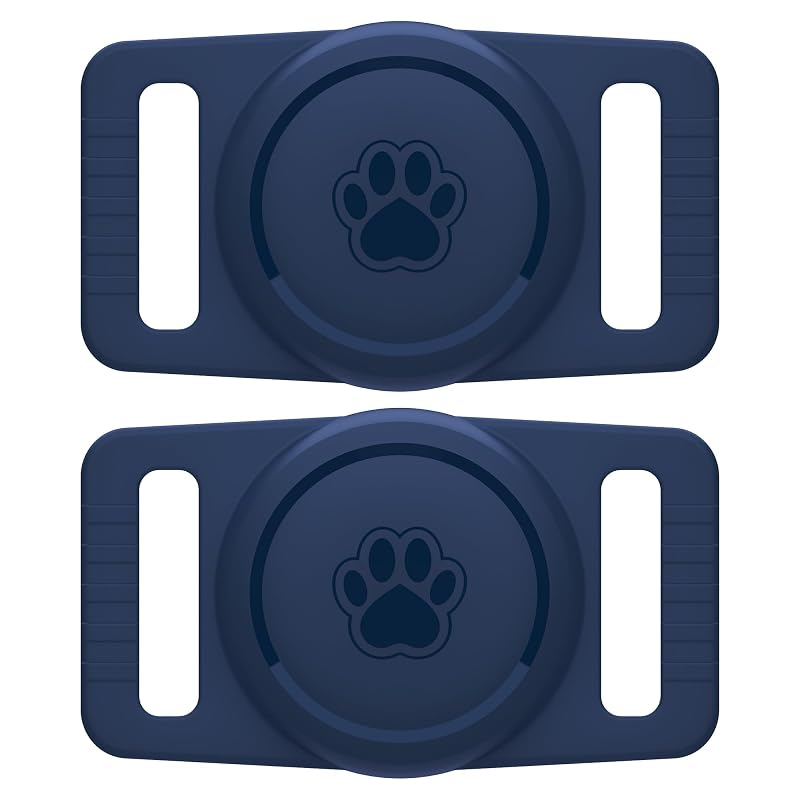 GOCII Suporte de Silicone para Apple AirTag em Coleira de Cães e Gatos, Compatível com AirTag de 1ª e 2ª Geração, Azul-marinho, Kit com 2