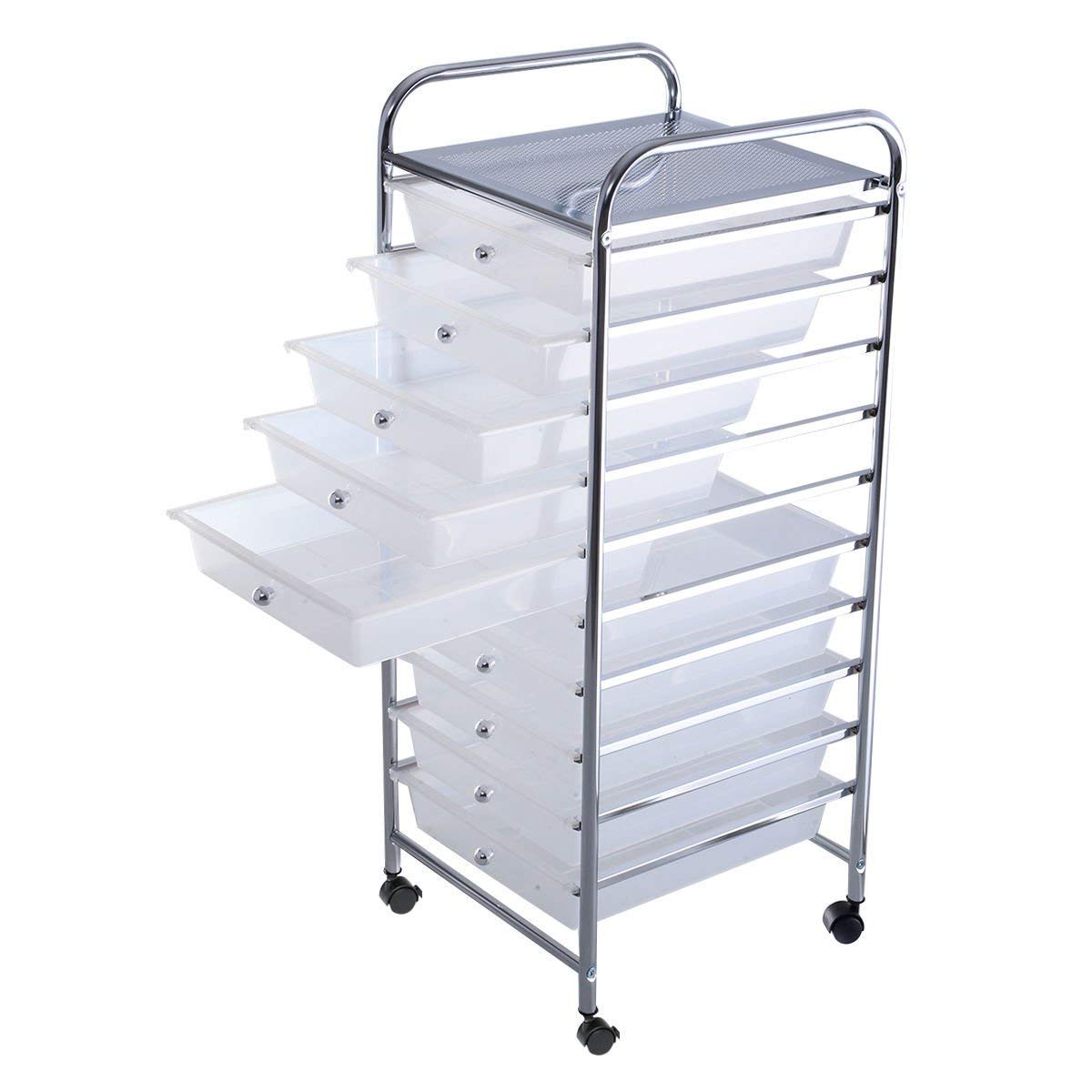 Giantex10 Drawer Storage Cart Rolling Cart File Scrapbook Paper Mobile Organizer for School Office (Clear)