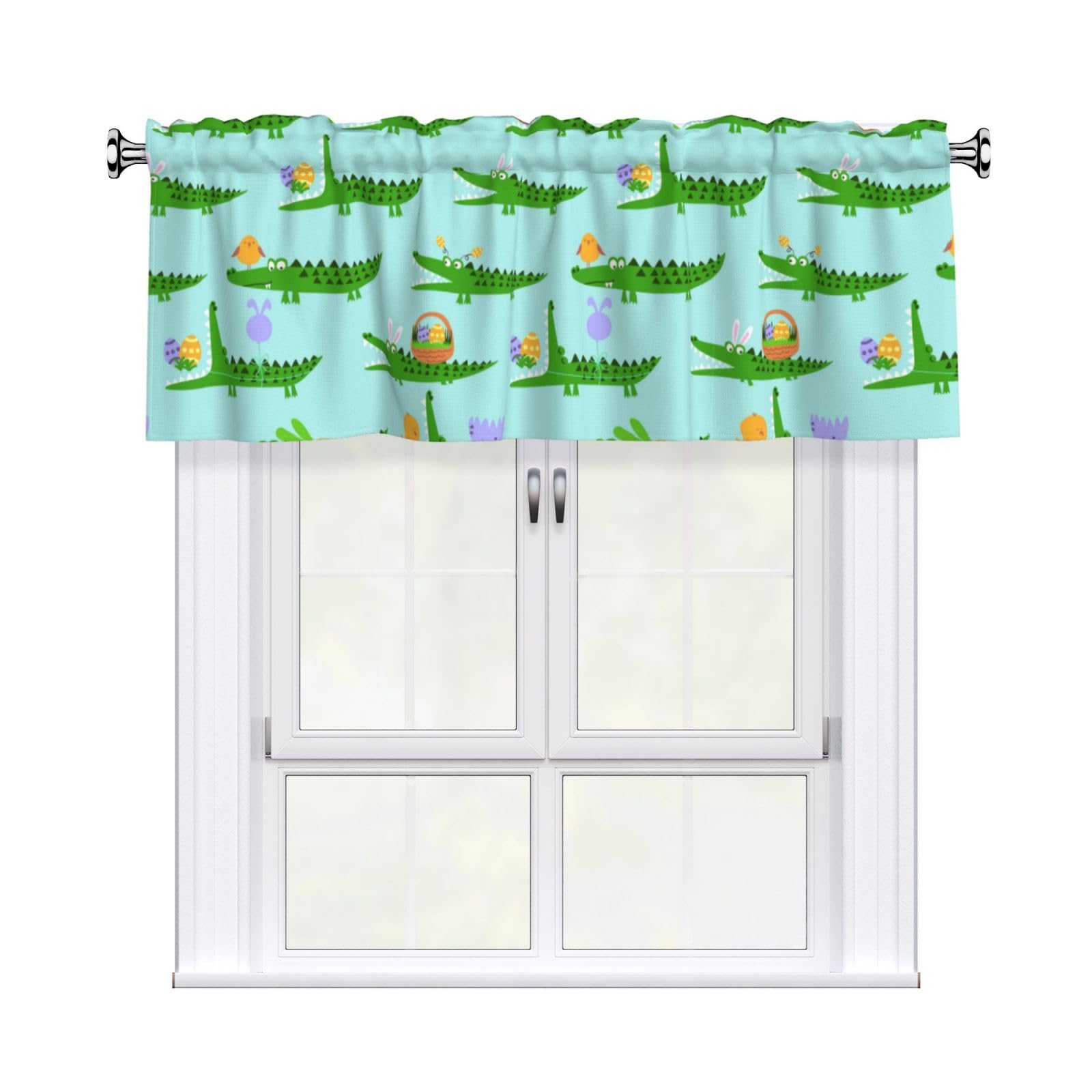 Noble Ren Cartoon Crocodile Short Curtain Valance 54x18in For Kitchen Bathroom Cafe Living Room Decoration