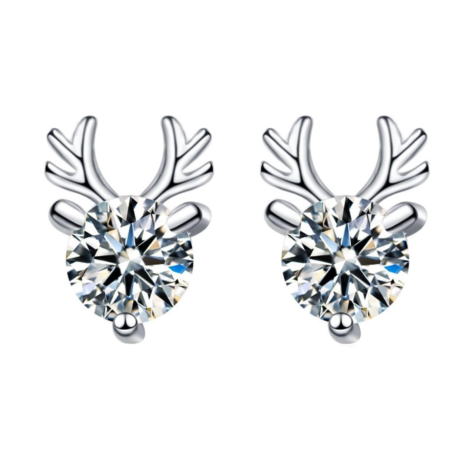 Pendientes de Mujer Oro Blanco de 9K / 14K / 18Kt, 3 Garras Redonda con Moissanita, Pendientes Boda de Mujer Plata