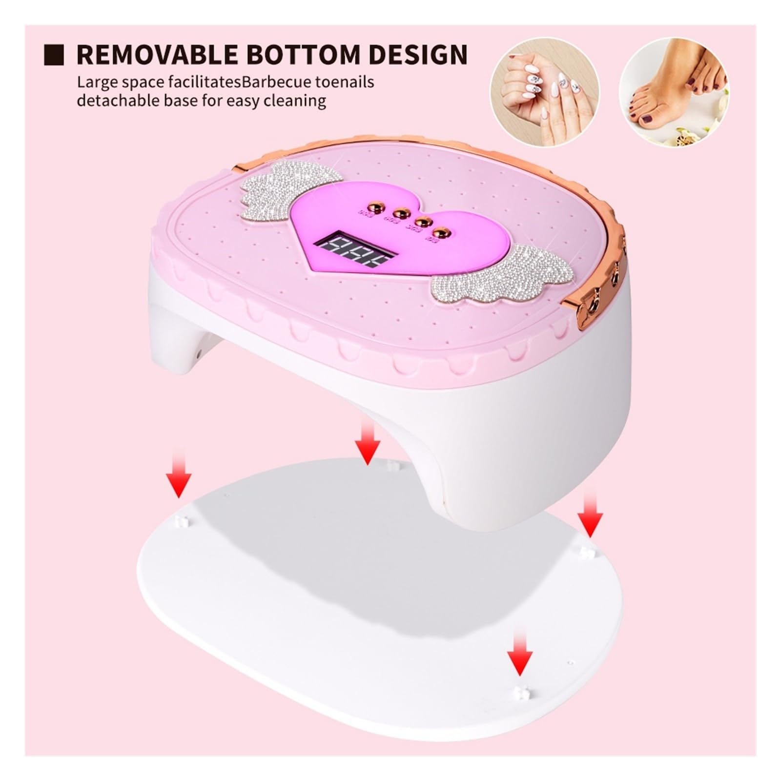 lampada per unghie, Lampada portatile 45 LED con maniglia, doppia sorgente luminosa(Roze)