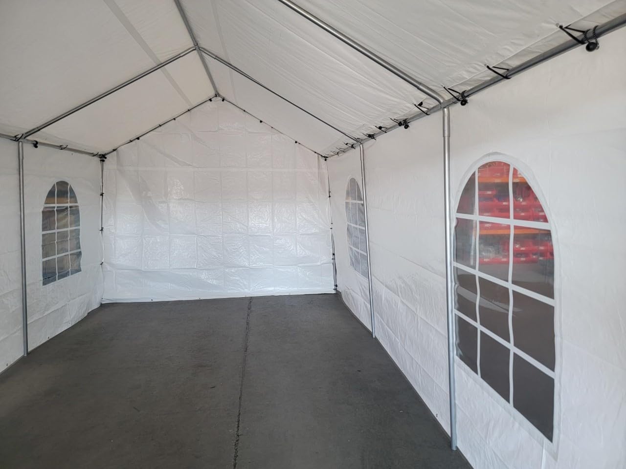 10x20 White Canopy Carport Cover Set with Valanced Top All 4-Side Walls and Top (5 Pcs Tarps Set, No Frame) Double Side Windows