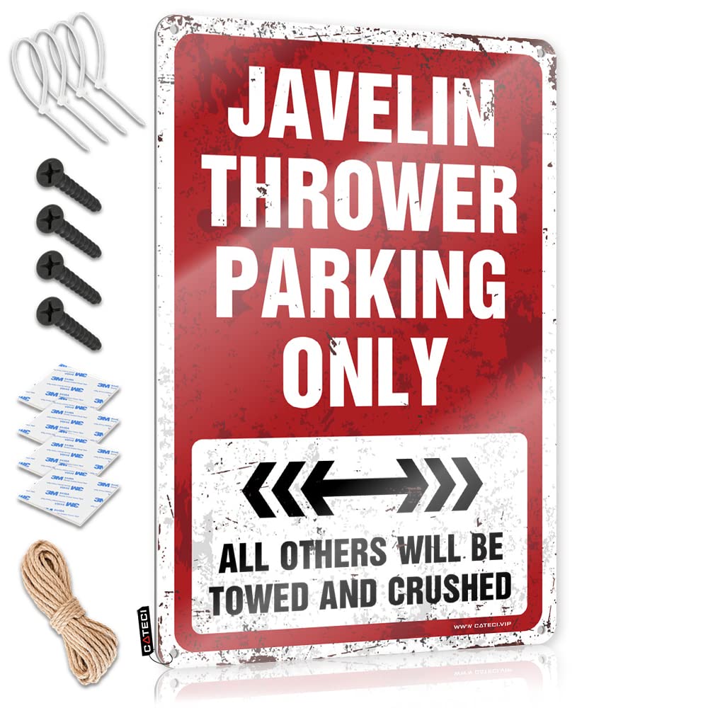 Krazmurongd Boys One Color Tin Sign Metal Javelin Thrower Parking Only Tin Sign Tin Signs Bedroom Accessories(20X30cm)