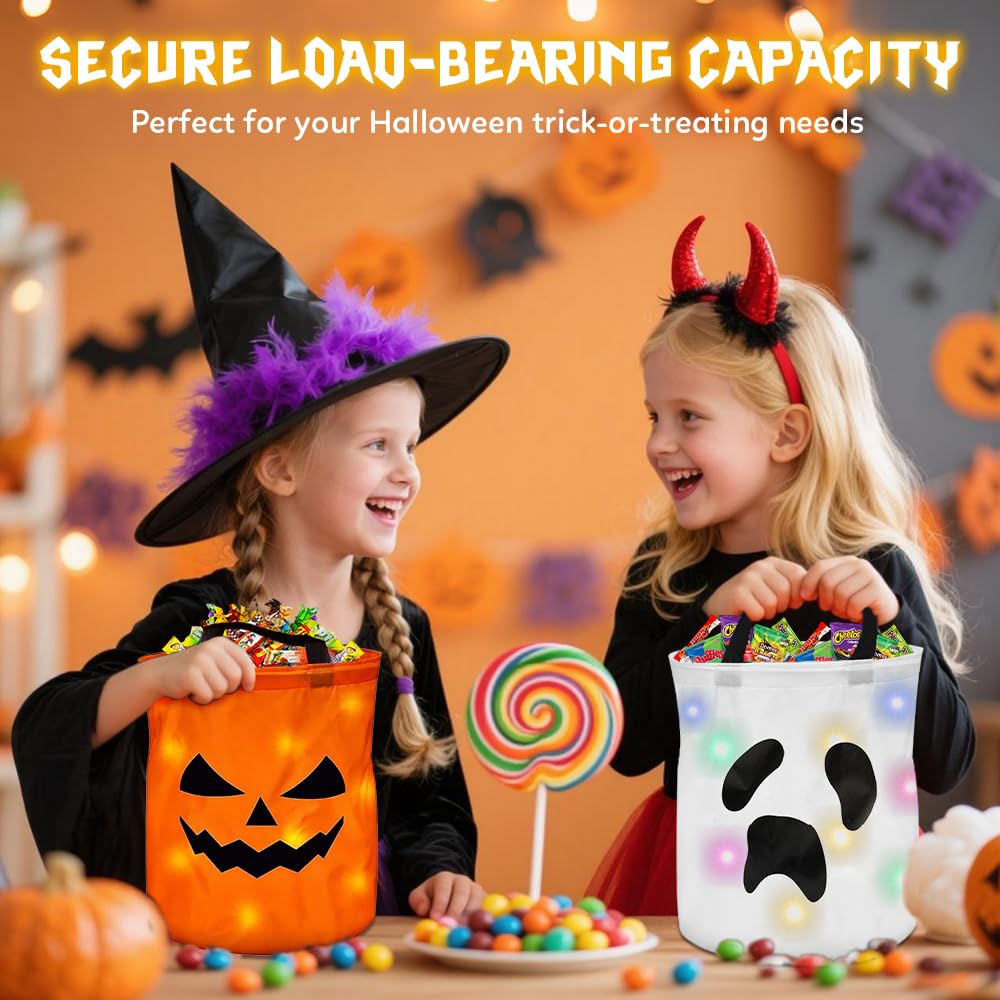 Homgaty LED Halloween-Eimer – 2 Stück, Leuchtende Süßigkeiten-Taschen Mit 3 Licht-Effekten