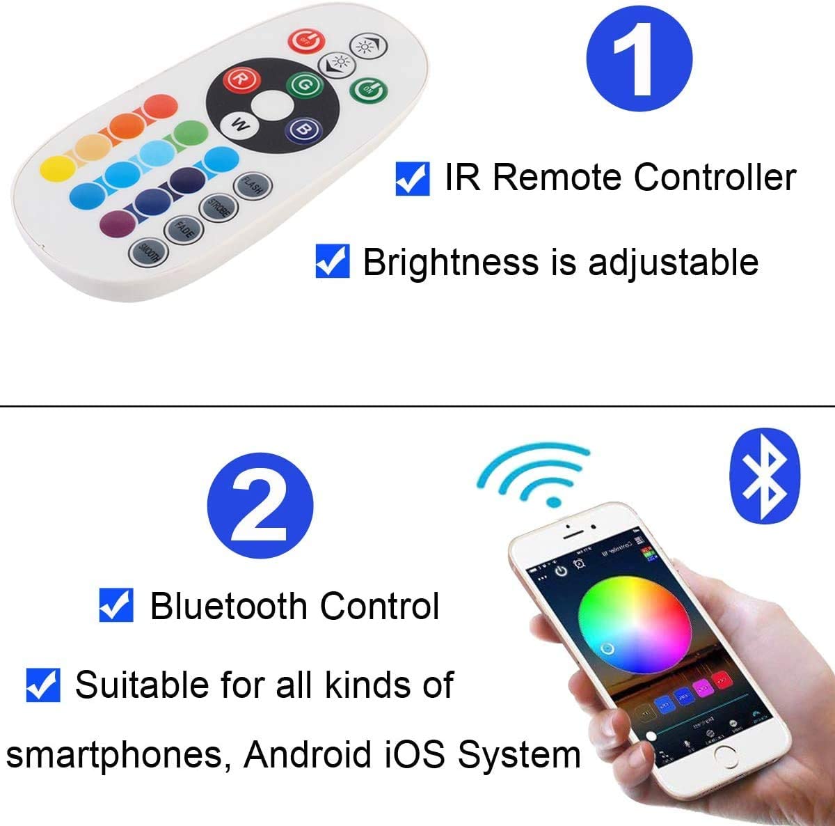 GreenSun LED Lighting Tiras LED 20m 5050SMD, RGB Tiras de Luces LED Iluminación con 60 Leds/m, Bluetooth Control Remoto de 24 Claves Impermeable IP65 para navidad, decoracion de fiestas