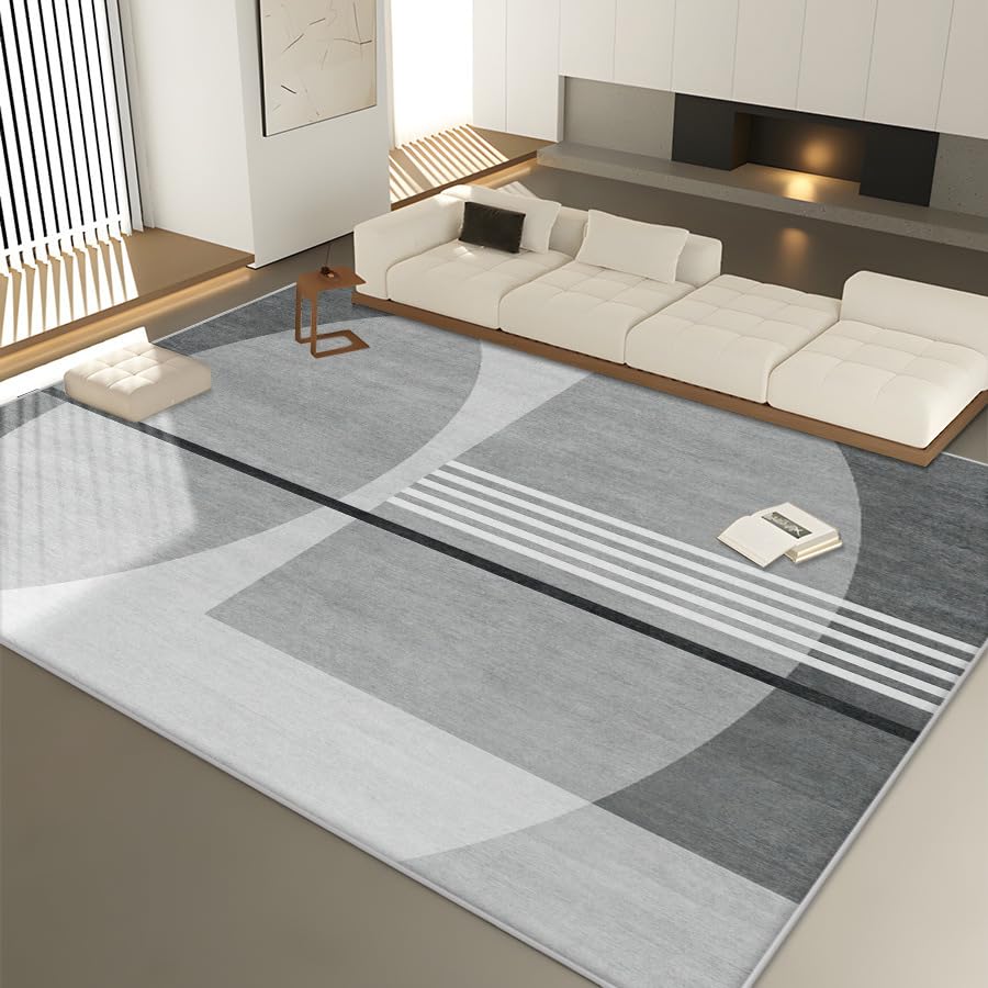 Tapis de salon 120 x 180 cm gris géométrique poils ras lavable