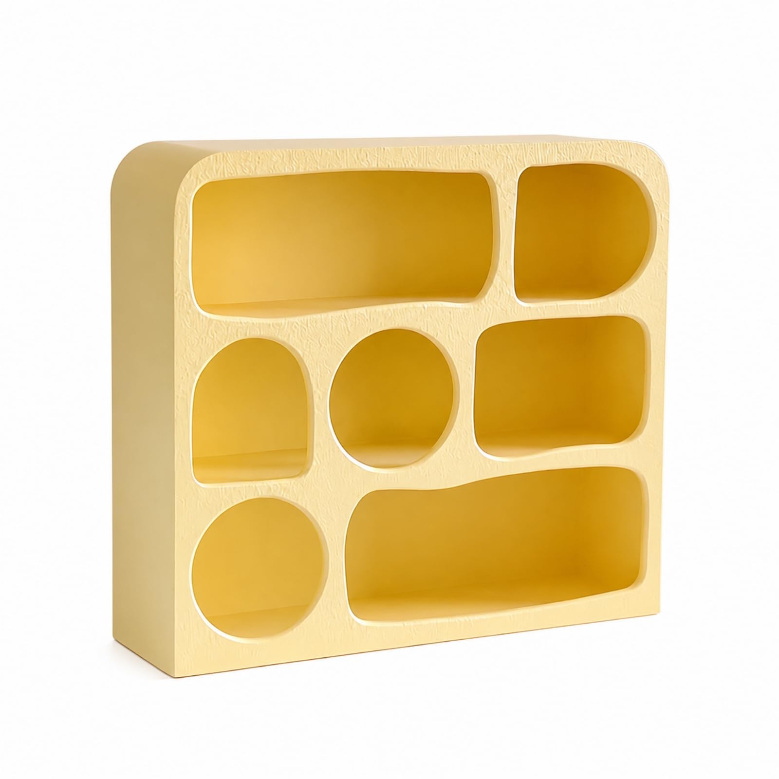 rockible Estante de Pared Flotante Repisa Organizador Mueble Expositor Cubo de Almacenamiento Tablero Artificial Compartimentos Circulares Estilo Moderno Suave, Amarillo