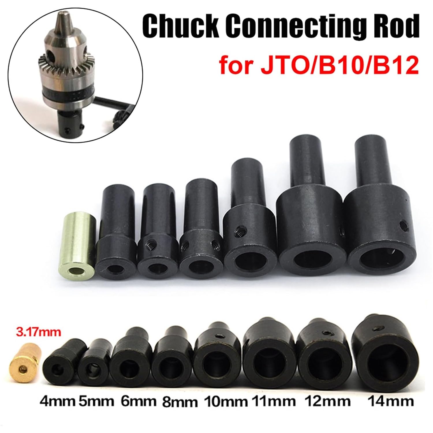 B10 B12 Drill Chuck Connecting Rod Sleeve Copper Steel Taper Coupling Buttom Hole 3.17mm 4mm 5mm 6mm8mm 1Pcs(JTO 6mm)