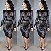 Kearia Womens Sexy Black Sequin Scoop Neck Long Sleeve Bodycon Party Midi Dress Black Medium