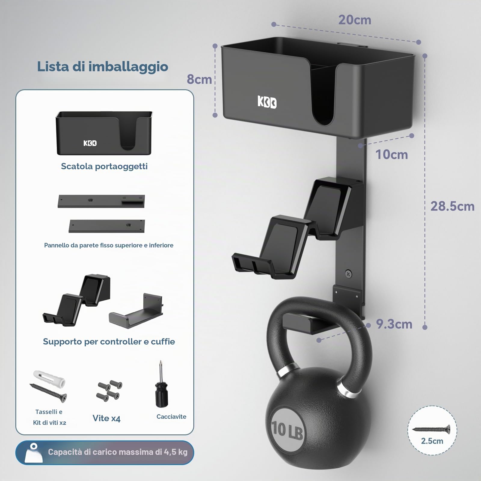KDD 4 in 1 Supporto Parete per Controller, Doppio Porta Controller per PS5/PS4/Xbox e Cuffie con Cuscinetti Antiscivolo, Rimovibile Mount per TV Telecomando