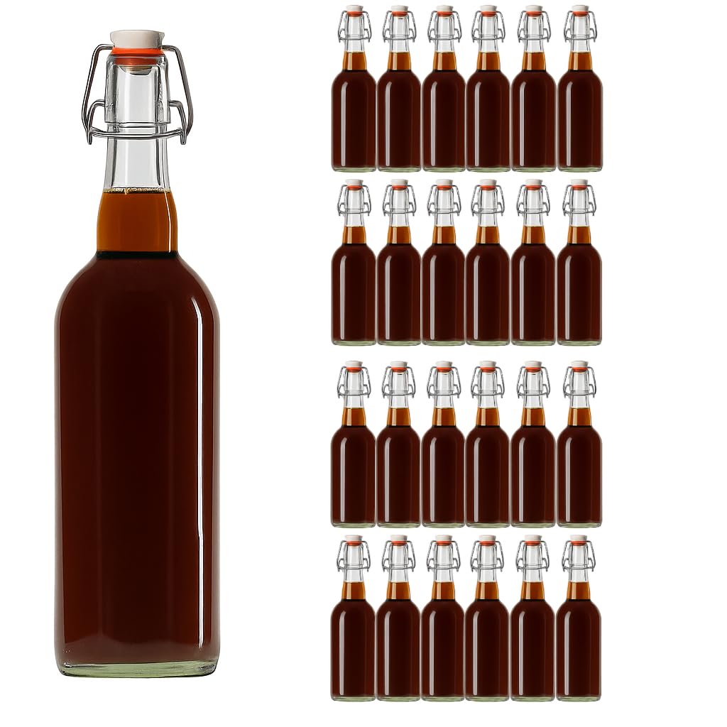 hocz 24x leere Bügelflaschen 750ml zum Befüllen Weiß - große Flaschen mit Bügelverschluss - 24er Bügel Glasflaschen Set für Saft, Getränke, Likör, Öl, Saucen - 24 Stück, 750 ml, Weiß