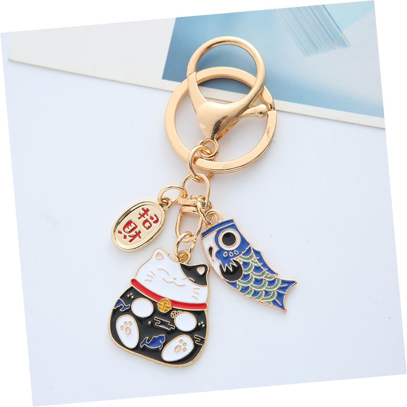 Llavero de Aleación de Zinc Rojo Diseño de Gato Suerte Japonés, Decoración Práctica y Creativa para Bolso o Mochila en Cumpleaños, Pack de 2 Piezas