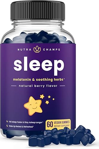 NutraChamps Gomitas para dormir para adultos y niños | Gomitas de melatonina con manzanilla, valeriana y L teanina | Seguras y efectivas para niños