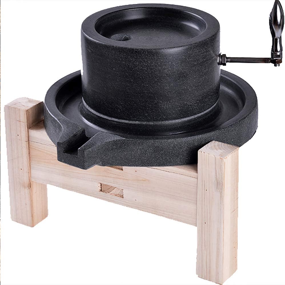 DECJ Grain Mill, Natural Handmade Bluestone Mill/Grinder, with Wooden Stand, Used for Tofu, Grains, Spices Kitchen Tools(7.8inx11.8in),7.8Wx11.8L