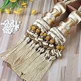 KISENG 1 Pair Beaded Tassels Curtain Tiebacks Rope Holdbacks for Bedroom (B Gold)