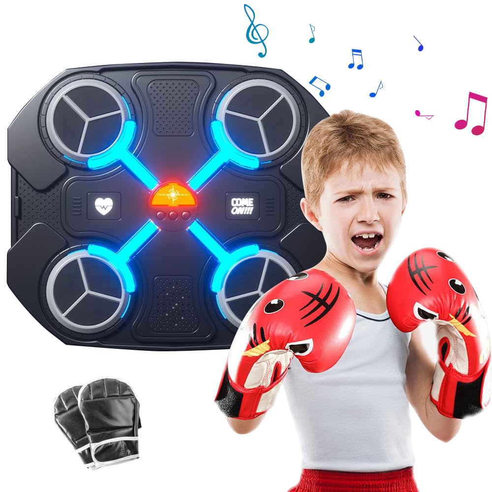 Music Boxing Machine Wall Mounted, Music Boxing Machine with Boxing Gloves, Smart Wall Mounted Punching Machine with Bluetooth, USB Charging Boxing Trainer for Indoor, Kids/Adults