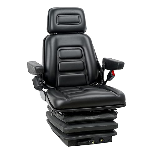Asiento de montacargas de suspensión universal con respaldo de ángulo ajustable, reposabrazos y cinturón de seguridad, para carretilla elevadora,