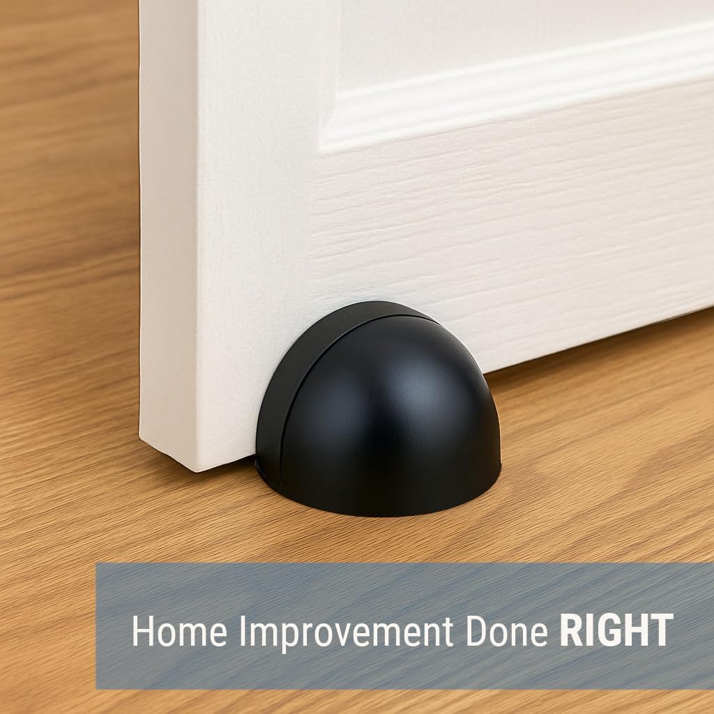 ANGSTROM Half Dome Door Stop – Heavy Duty Floor Mount Door Stopper, Modern Low-Profile Design for Home & Office, Matte Black (8-Pack)