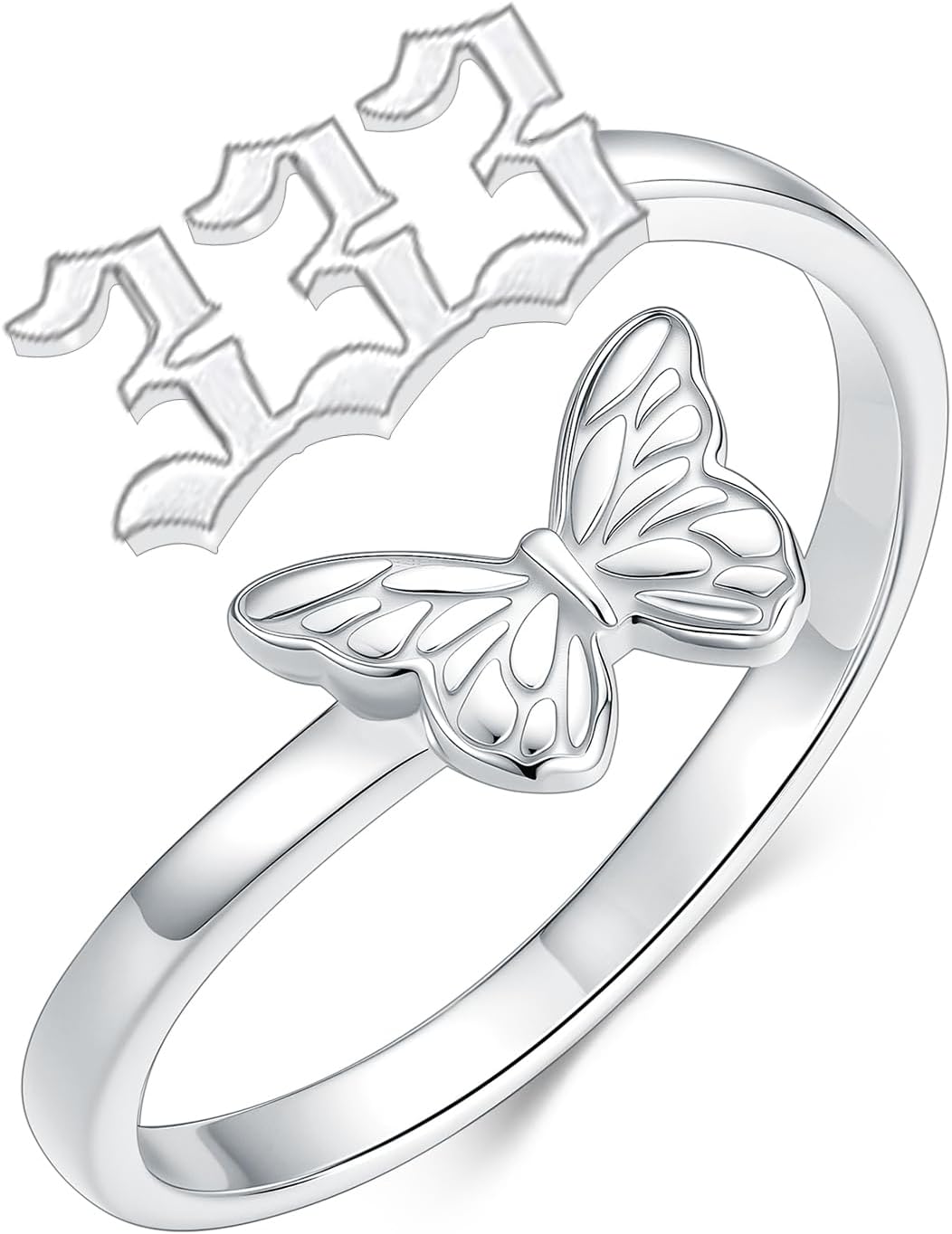 Angel Number Ring 925 Sterling Silver Butterfly/Cross Angel Number Rings Adjustable Numerology Jewelry Gifts for Women(Size 7 Adjustable)