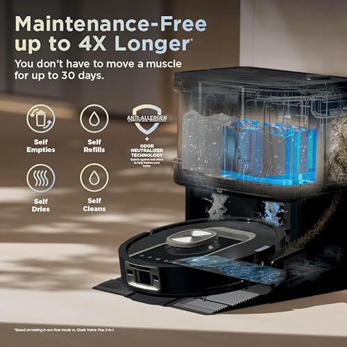 Shark Robot Vacuum & Mop Combo, PowerDetect ThermaCharged NeverTouch Pro, Self-Emptying, Self-Refill with Heated Mop Cleaning, 60-Day Capacity,30-Day Tank, 6 Power Detect Technologies, Black, RV2920XE - Image 6