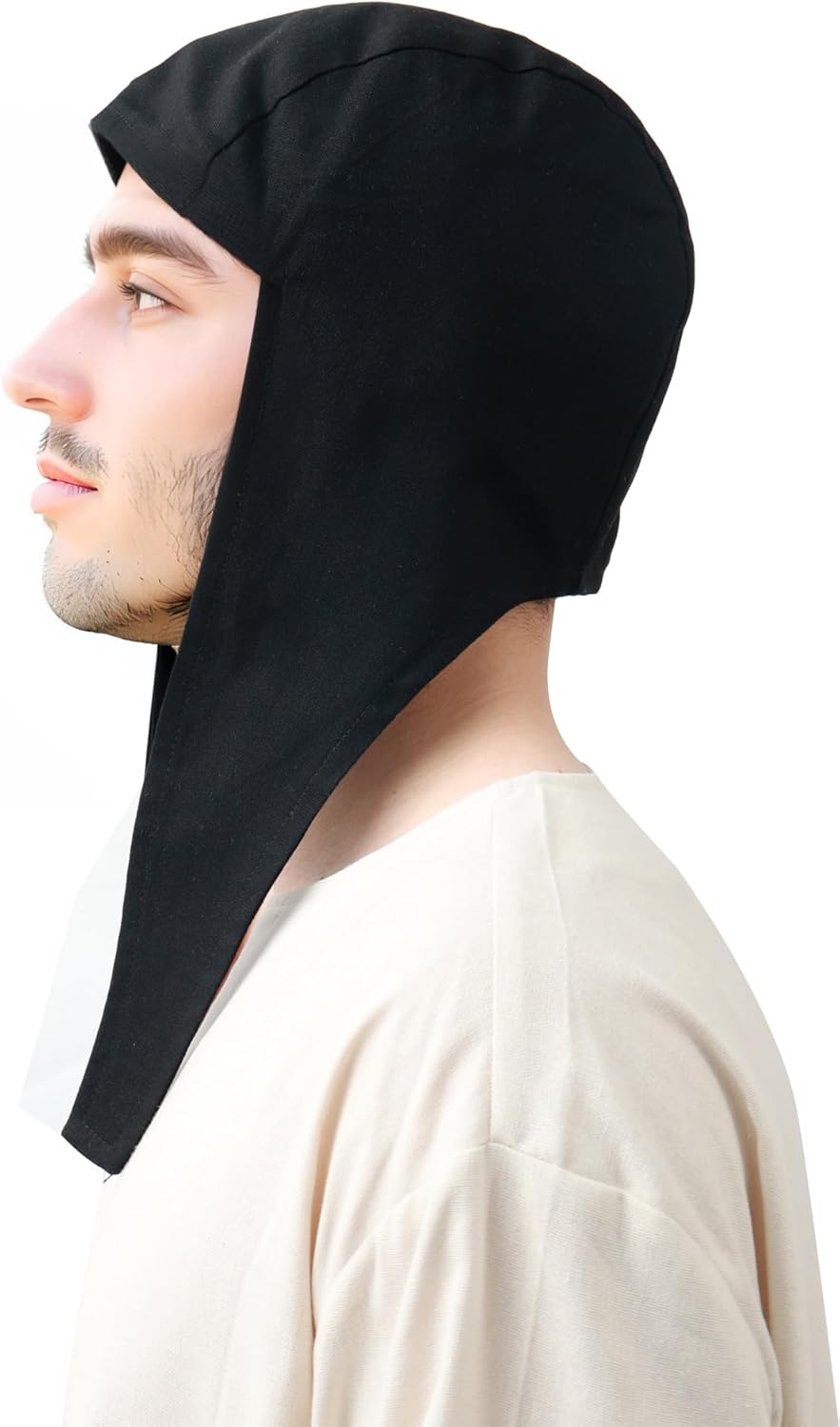 PROCOS Medieval Coif Cap Linen Hats Bonnet with Ear Flaps Victorian Mens Costume Cosplay Accessory - Image 4