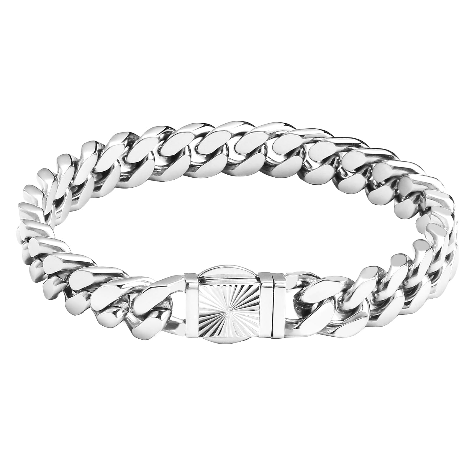 CaptainSteeL Cuban Link Chain Bracelet for Men- 316L Stainless Steel 9/10MM Width Fashion Pattern Snap Button Hip Hop Jewelry,Two Style Cuban Bracelets 18K Gold Plated/Stainless Steel with Gift Box